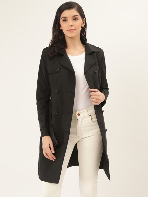 

Okane Women Black Solid Trench Coat