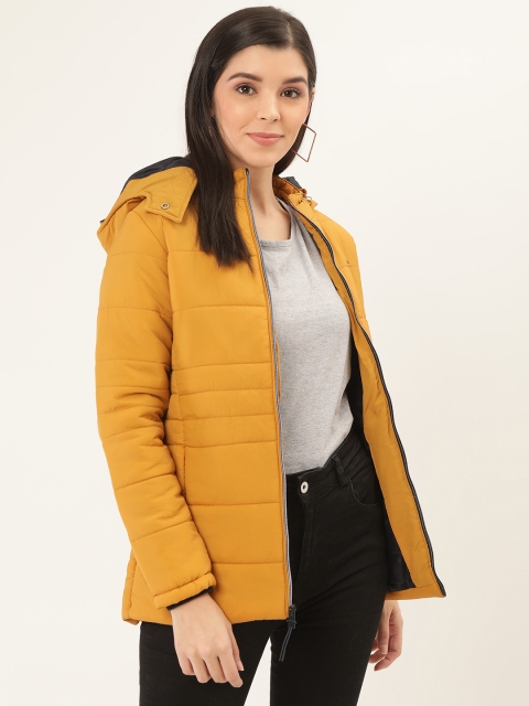 

Okane Women Mustard Yellow Solid Hooded Padded Jacket