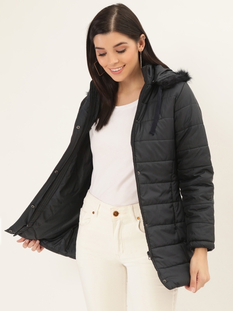 

Okane Women Navy Blue Solid Hooded Parka Jacket