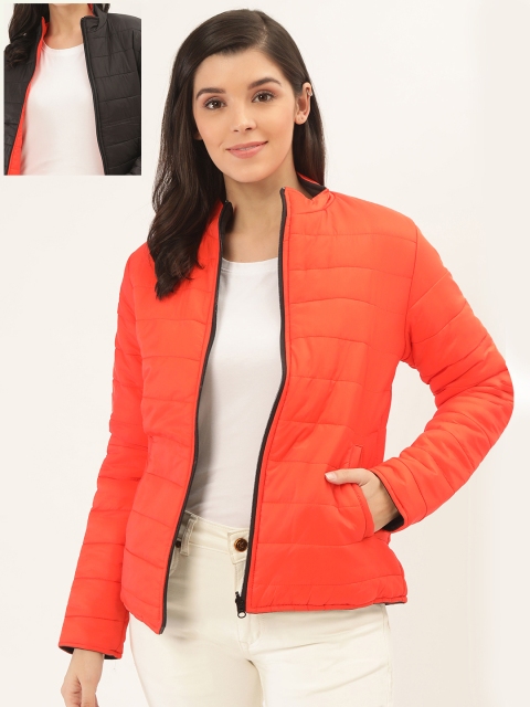 

Okane Women Orange & Black Solid Reversible Padded Jacket