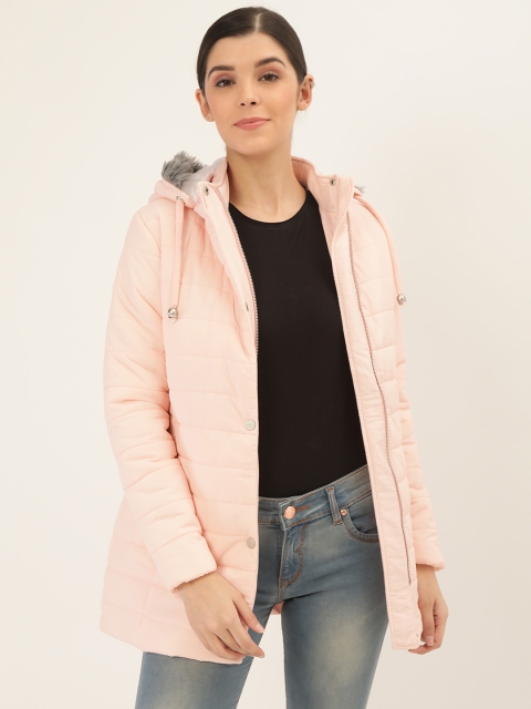 

Okane Women Pink Solid Detachable Hooded Longline Parka Jacket