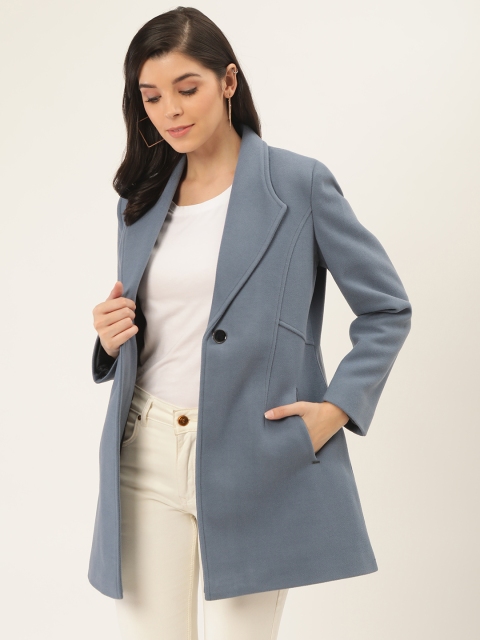 

Okane Women Blue Solid Overcoat