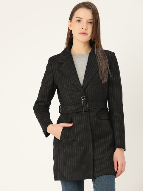 

Okane Women Black and Grey Striped Coat