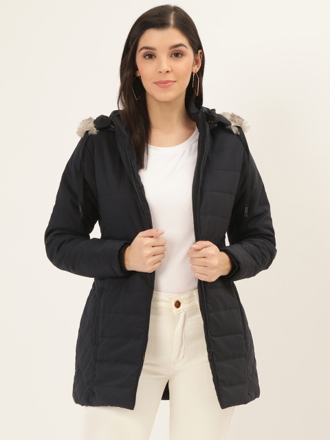 

Okane Women Navy Blue Solid Hooded Parka Jacket