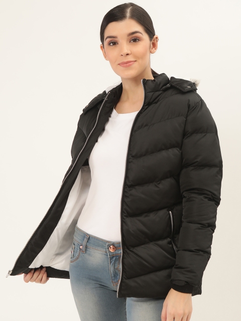 

Okane Women Black Solid Hooded Parka Jacket
