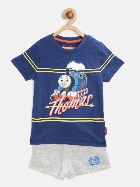 

Marks & Spencer Boys Navy Blue & Grey Melange Thomas & Friends Printed T-shirt with Shorts