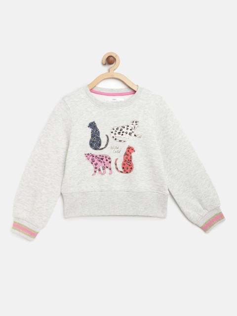 

Marks & Spencer Girls Grey Melange Printed Sweatshirt