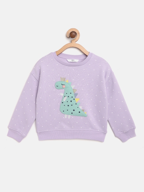 

Marks & Spencer Girls Lavender & White Polka Dot Printed Sweatshirt With Applique Detail