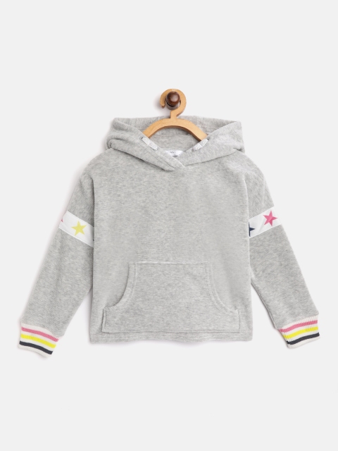 

Marks & Spencer Girls Grey Melange Solid Hooded Sweatshirt with Striped Detail