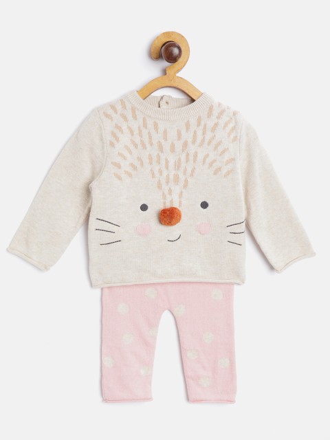 

Marks & Spencer Kids Beige & Pink Pure Cotton Patterned Winter Clothing Set