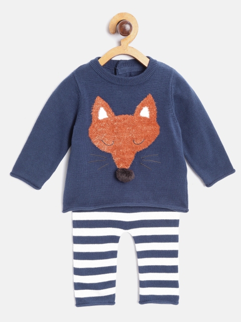 

Marks & Spencer Kids Navy Blue & White Fuzzy Fox Patterned Winter Clothing Set