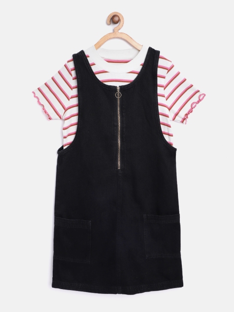 

Marks & Spencer Girls Black Denim Solid Pinafore Dress with T-shirt