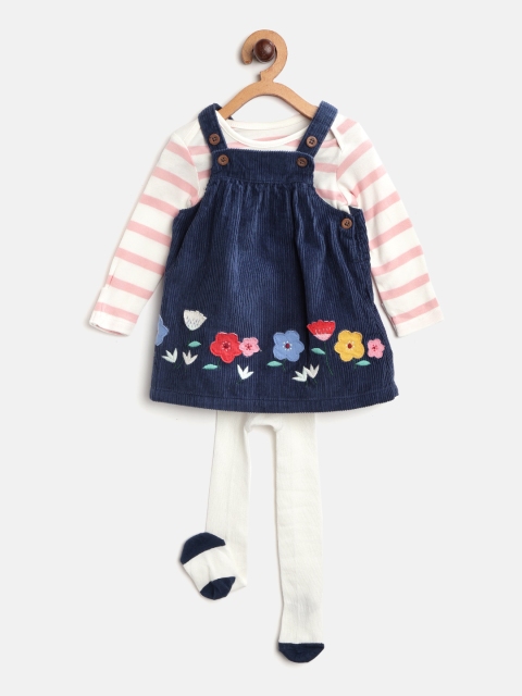 

Marks & Spencer Girls Blue Solid Corduroy Pinafore Dress with Bodysuit & Tights