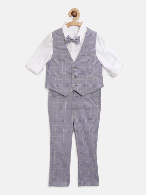 

Marks & Spencer Boys White & Blue Solid Shirt with Trousers & Waistcoat