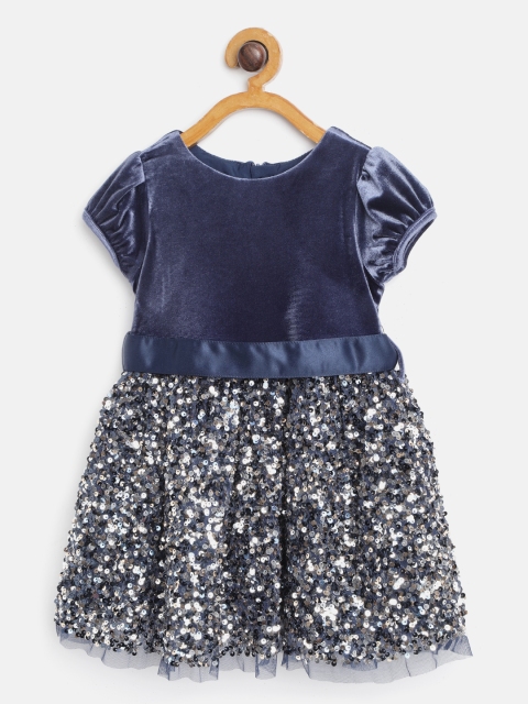 

Marks & Spencer Girls Navy Blue & Silver Velvet Finish Sequinned Fit & Flare Dress