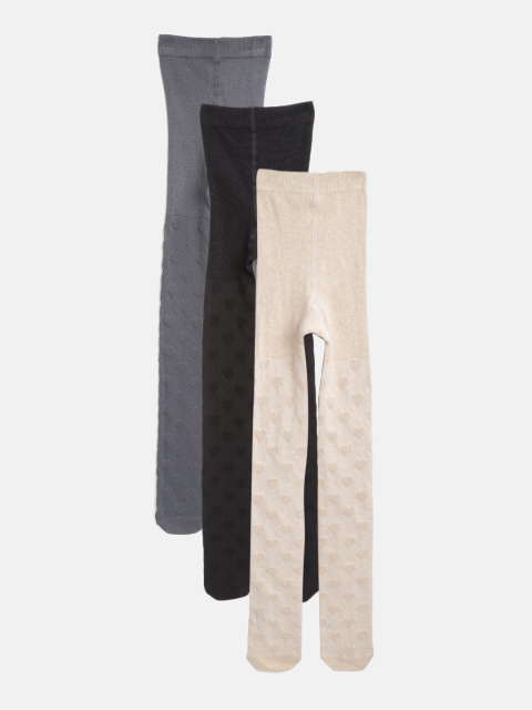 

Marks & Spencer Girls Pack of 3 Jacquard Heart Patterned Winter Stockings, Beige