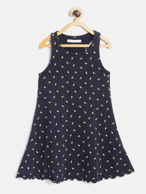 

Marks & Spencer Girls Navy Blue & Yellow Lemon Print A-Line Dress