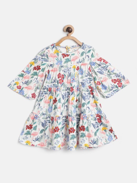 

Marks & Spencer Girls White & Blue Tropical Print Tiered A-Line Dress