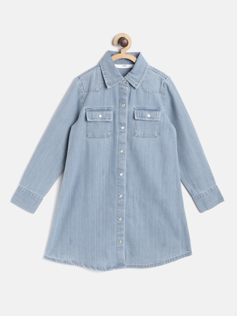 

Marks & Spencer Girls Blue Solid Denim Shirt Dress