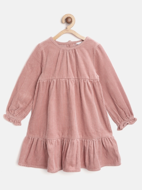 

Marks & Spencer Girls Dusty Pink Solid Tiered Corduroy A-Line Dress
