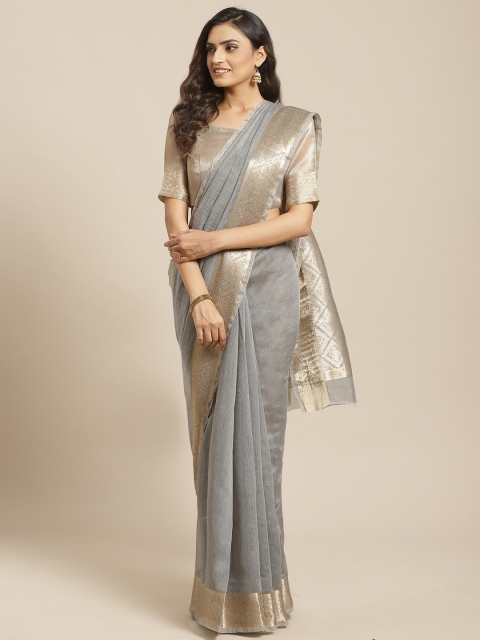 

Saree mall Grey & Golden Woven Design Saree