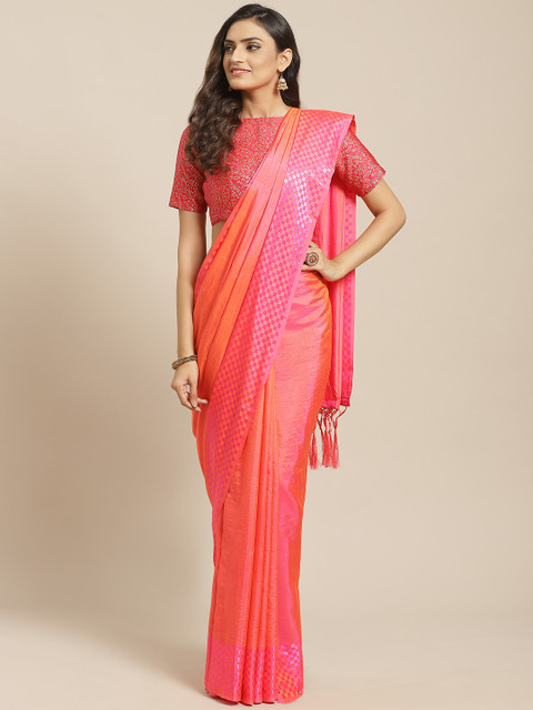 

Saree mall Coral Pink Silk Blend Solid Saree
