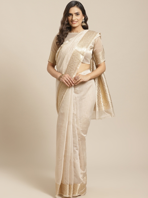 

Saree mall Beige & Golden Linen Blend Woven Design Saree