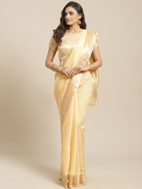 

Saree mall Cream-Coloured & Golden Linen Blend Woven Design Saree