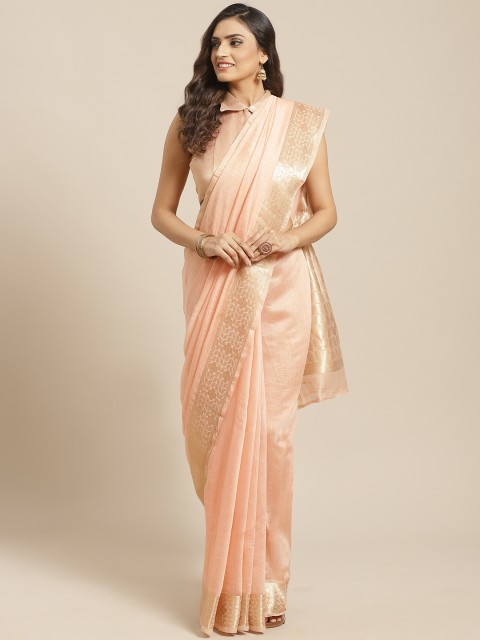 

Saree mall Peach-Coloured Linen Blend Woven Design Saree