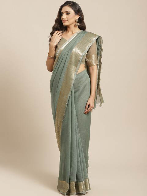 

Saree mall Grey & Golden Linen Blend Woven Design Saree