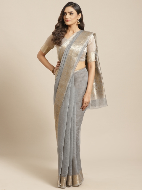 

Saree mall Grey & Golden Linen Blend Solid Saree