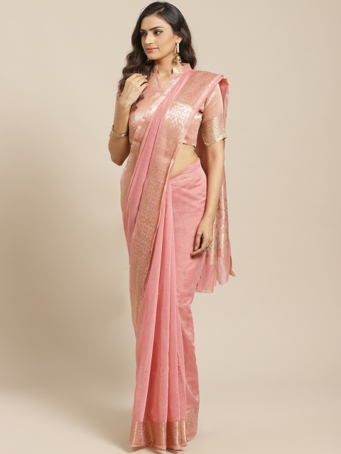 

Saree mall Pink Solid Linen Blend Saree