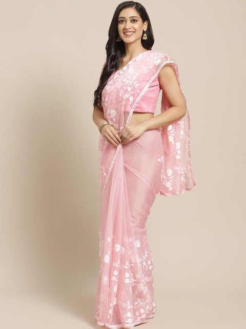 

Saree mall Pink & White Floral Embroidered Saree