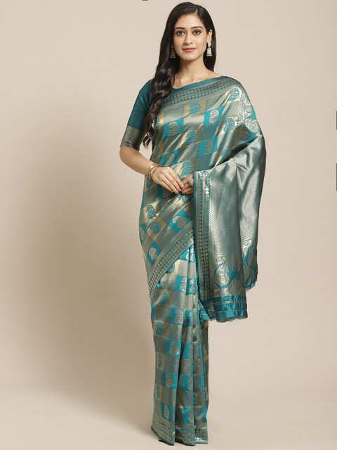 

Saree mall Teal Green & Golden Woven Design Banarasi Saree