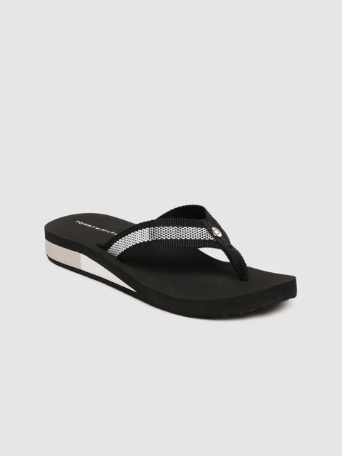 

Tommy Hilfiger Women Black & Off-White Printed MID WEDGE Slip-Ons