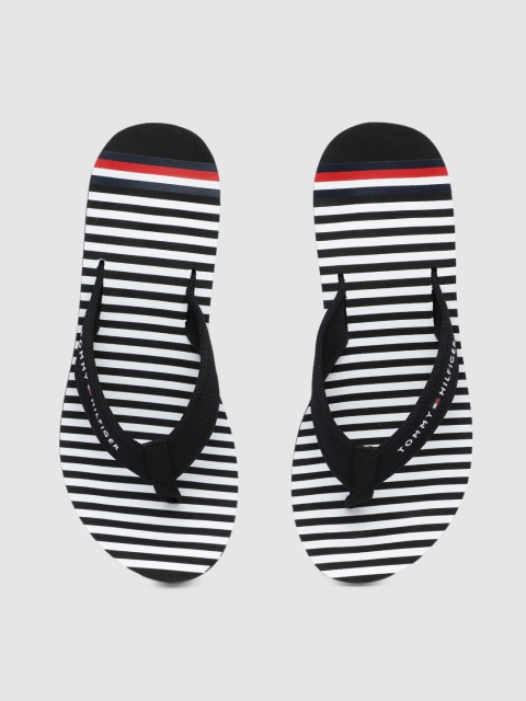 

Tommy Hilfiger Women Black & White Striped Thong Flip-Flops