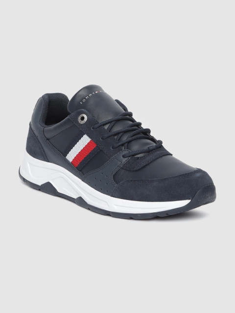 

Tommy Hilfiger Men Navy Blue Solid Fashion Leather Runner Sneakers