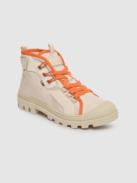 

Tommy Hilfiger Women Beige Solid Mid-Top Flat Boots