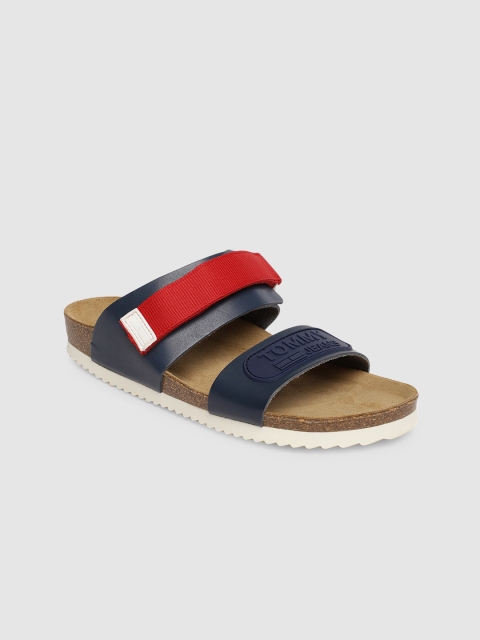 

Tommy Hilfiger Women Navy Blue & Red Colourblocked Leather Open Toe Flats