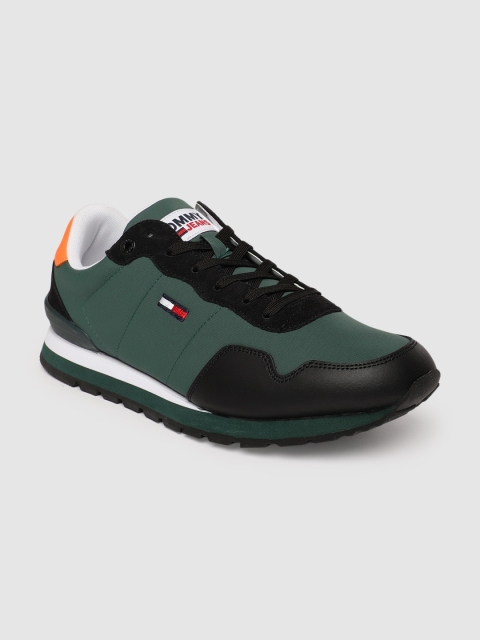 

Tommy Hilfiger Men Green & Black JEANS LIFESTYLE MIX RUNNER Leather Sneakers