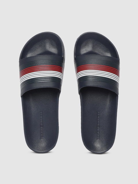

Tommy Hilfiger Men Navy Blue & Red Printed Sliders