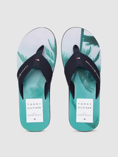 

Tommy Hilfiger Men Teal Blue & White Printed Thong Flip-Flops