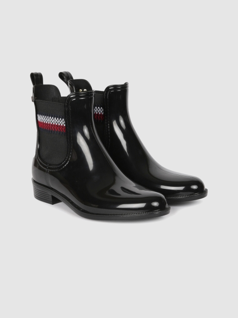 

Tommy Hilfiger Women Black Solid Mid-Top Flat Boots