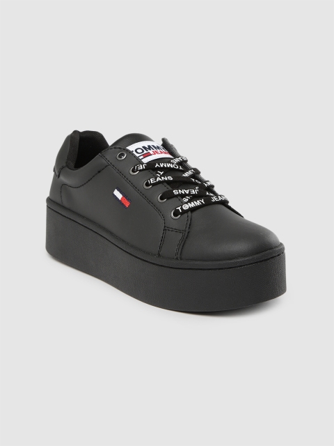 

Tommy Hilfiger Women Black Solid Leather Flatform Sneakers