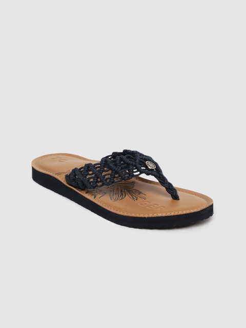 

Tommy Hilfiger Women Navy Blue Self Design Thong Flip Flops