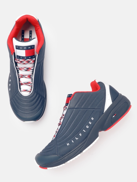 

Tommy Hilfiger Men Navy Blue Embossed Sneakers with Perforated Detail