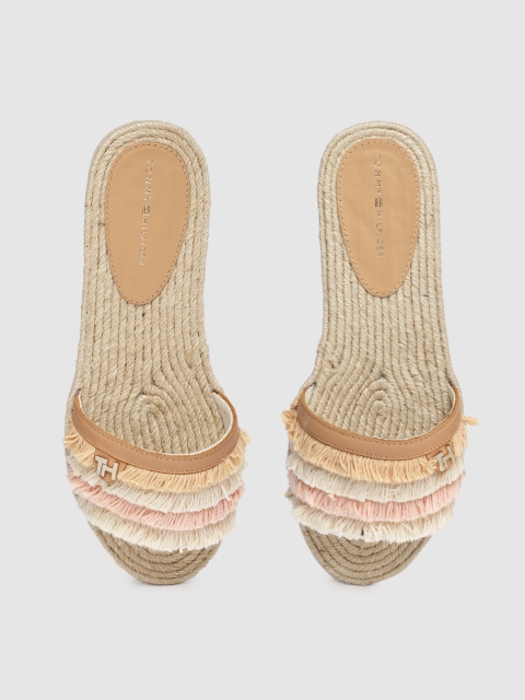 

Tommy Hilfiger Women Off-White & Pink Striped Fabric Open Toe Flats