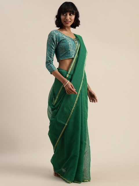 

Silk Bazar Green Silk Blend Solid Chanderi Saree