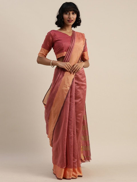 

Silk Bazar Pink Solid Silk Cotton Saree