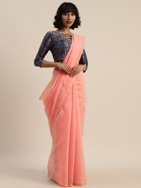 

Silk Bazar Pink Silk Blend Solid Chanderi Saree